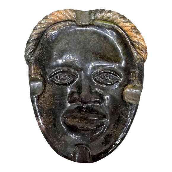 Vintage Tribal Signed 3D Cigar Ashtray N kounkou Handcrafted Stone Face Mask Art - Picture 1 of 5
